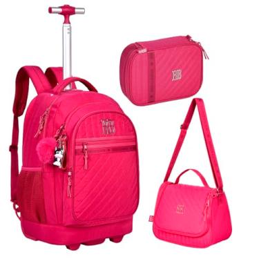 Imagem de Kit Mochila Rodinha Crinkle Matelassê RB Feminino Menina Carrinho (Rosa)