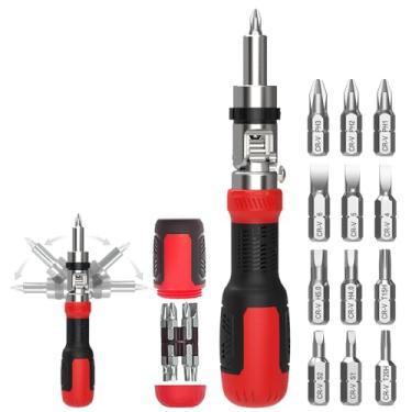 Imagem de Kannony Wind Conjunto de chaves de fenda catraca multibits, 12 peças de lâminas intercambiáveis com Phillips, cabeça chata, hexagonal/Allen, Torx Security, Robertson/Square Drive, cabeça giratória