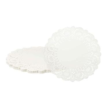 Imagem de HARFINGTON 100 peças de papel Doilies redondos de papel de renda de 25,4 cm, jogo americano a granel para bolos, sobremesa, artesanato, festa, casamento, aniversário, decoração de mesa, branco