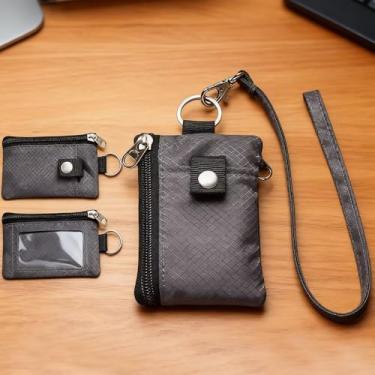 Imagem de Carteira de proteção de identidade à prova d'água com janela de documentos, chaveiro destacável, porta-cartões antirroubo, Cinza, Clássico