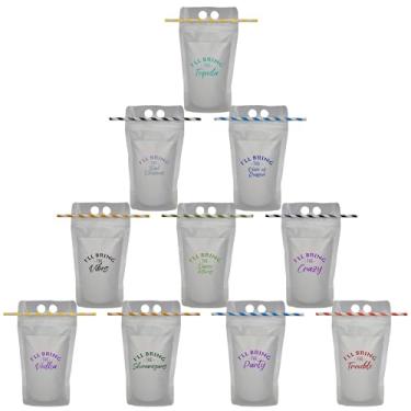 Imagem de Pacote de bolsa de bebida com canudo - IBT Tequila, Bad Decisions, VOR, Vibes, Dmoves, Crazy, Vodka, Shenan, Party, Trouble