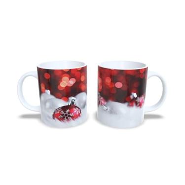 Imagem de Caneca de Cerâmica para Natal, Branca com Decoração Festiva, Design de Estrelas e Bolas Douradas, 325ml (16)