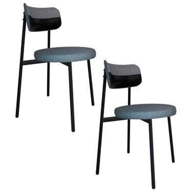 Imagem de Cadeira De Jantar Estofada Kit 2 Nyka M25 Linho Cinza/preto - Mpozenato
