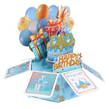 Imagem de Cartão Pop-Up de Aniversário para o Pai, com Balões Coloridos e Presentes Cartão de Aniversário 3D com Envelope Presente Criativo para o Pai