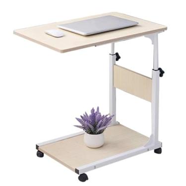 Imagem de Mesa overbed com rodas, estações de trabalho de computador com caixa de armazenamento de camada dupla faixa de elevação 55-80 cm estante de livros barras antiderrapantes arco desktop suporte de aço