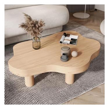 Imagem de HGTRH Mesa de café em forma de nuvem, forma de nuvem de madeira maciça irregular decoração de mesa de sofá com 3 pernas canto redondo para sala de estar quarto de dormir móveis madeira 100 x 70 x 40