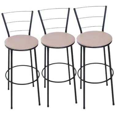 Imagem de 3 banquetas alta encosto 3 arame cozinha bancada gourmet (3.bq.alta.3.arame/bege)