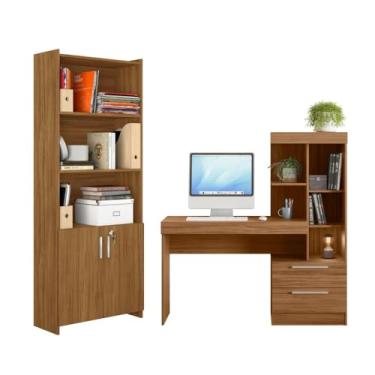 Imagem de Conjunto Para Escritório 2 Peças com Mesa e Armário Freijó Notável Móveis