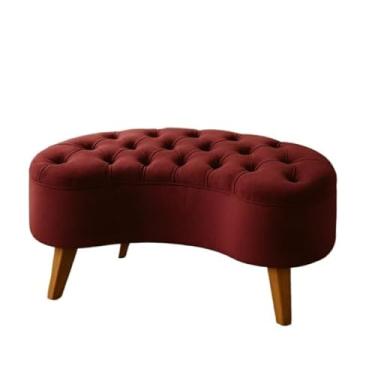 Imagem de Puff Feijão Estofado em Veludo com Pés de Madeira – Banqueta Curvada Decorativa para Sala e Recepção(Rosa)