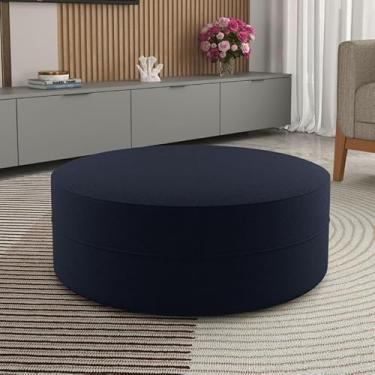 Imagem de Puff Redondo Decorativo Soho em Linho – Puff Grande para Sala de Estar e Quarto, Confortável e Sofisticado(Azul marinho)