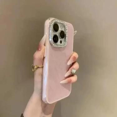 Imagem de HTVJFX Capa rígida com moldura e lente de câmera brilhante para iPhone 16 Plus (para iPhone 16 Plus/rosa)
