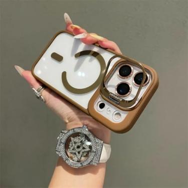 Imagem de SFDSUH Suporte magnético transparente para lente do iPhone 16 Pro Max, à prova de choque, com carregamento sem fio (para iPhone 16 Pro Max/Dourado)