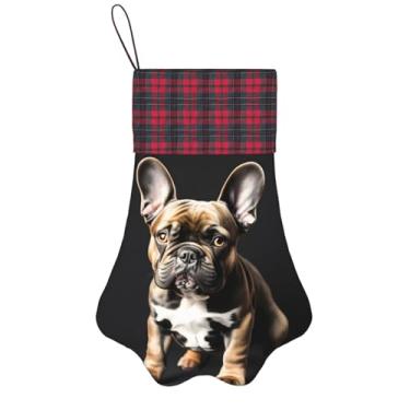 Imagem de SKKNT Orelhas compridas impressão buldogue francês meias de Natal animais de estimação decoração de natal cães gatos árvore decoração doce presente conveniente