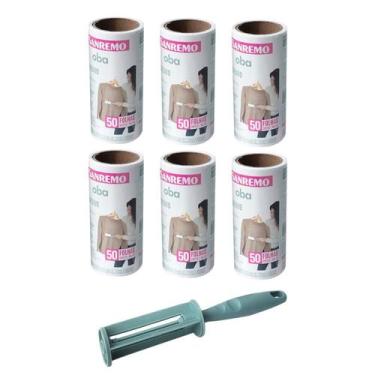 Imagem de Kit 6 Refil Adesivo Papa Bolinha Tira Pelos de Roupa e Cabo Aplicador 