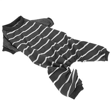 Imagem de aqxreight Macacão para Cachorro de Estimação Interno Roupas Macias de Poliéster para Cães Bodysuits Camisa Listrada de Manga CompridaSY59 Cor Cinza Contrastante L Seu Quando Conforto Leve Animal de