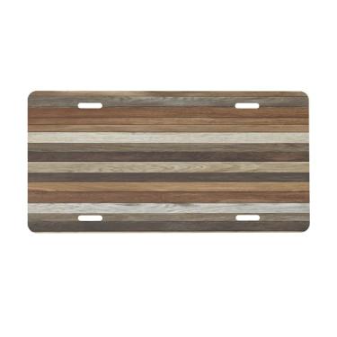 Imagem de Placa de licença de praia de madeira marrom para placas dianteiras de carro alumínio metal adequado para caminhão placa de porta de carro bar café acessórios automotivos para homens mulheres 15 x 30