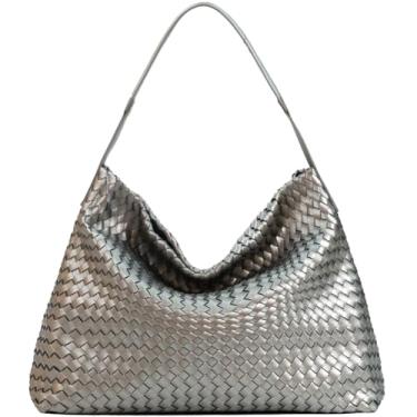 Imagem de JINMANXUE Bolsa feminina Boston, bolsa Hobo de tecido e bolsas, bolsa mensageiro feminina, bolsa tiracolo de ombro moderna, Cinza prateado