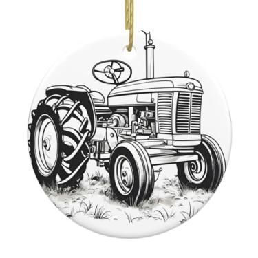 Imagem de Estampa de trator de desenho animado de Natal para pendurar em cerâmica, pingentes de porcelana, decoração criativa de Natal