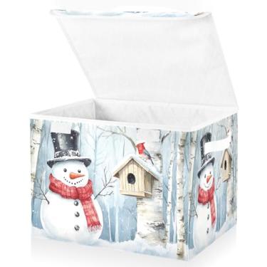 Imagem de Blueangle Cestos de armazenamento fofos de boneco de neve com tampas, 42 x 32 x 30 cm, grande cesta organizadora dobrável para decoração de casa e escritório (225)