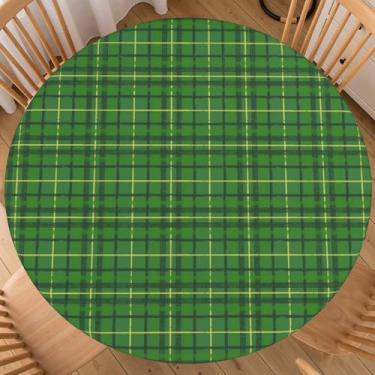 Imagem de Toalha de mesa xadrez redonda para Dia de São Patrício com elástico verde quadriculado, temática de férias, decoração rústica, lavável, capa de mesa elástica, festa, piquenique, casa, cozinha, para