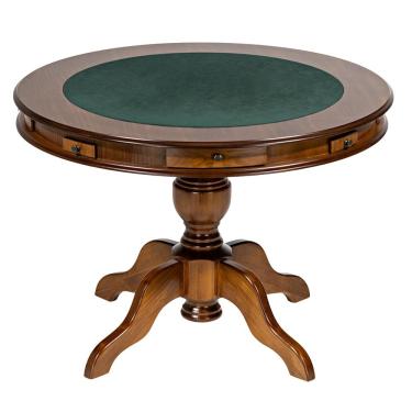 Imagem de Mesa de Jogos Redonda Tampo Reversível Gavetas e Porta Copos 140cm New Orleans M04 Imbuia - Lyam Decor