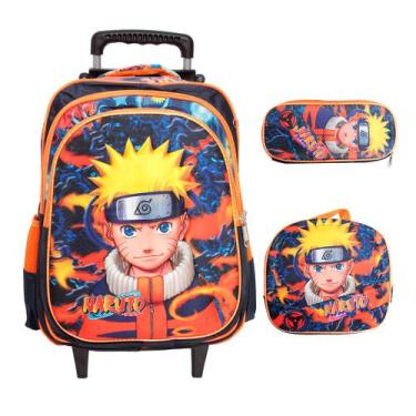 Imagem de Kit Mochila Infantil Masculina Rodinha Naruto 3D + Lancheira - TOYS 2U