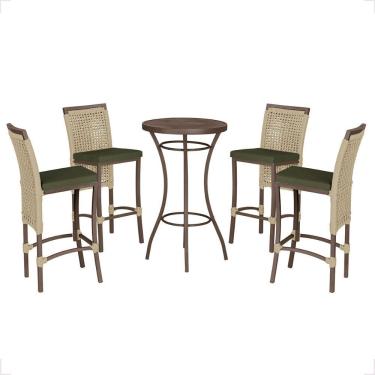 Imagem de Mesa Bistro E 4 Banquetas Roma Marrom Corda Náutica 12 Rami