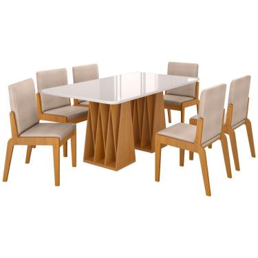 Imagem de Kit Mesa De Jantar Orquestra Com 6 Cadeira Sinfonia Em Linho Naturale-off White-creme