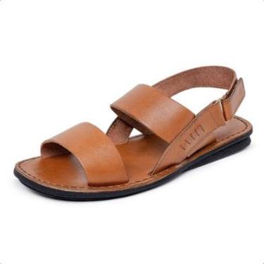 Imagem de Sandalia Couro Masculina Tira Autocolante Palmilha Acolchoada Solado Borracha Antiderrapante Macia-Masculino