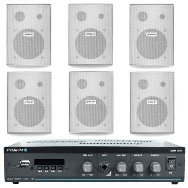 Imagem de Kit Sonorização Ambiente Slim 1800 Bluetooth e 6 Caixas Frahm Branca