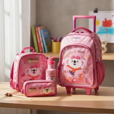 Imagem de Kit Escolar Mochila de rodinhas + lancheira + estojo duplo + garrafa L