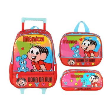 Imagem de Kit Mochila Rodinha Mônica Dona Da Rua Lancheira Estojo 2026 Vermelho 