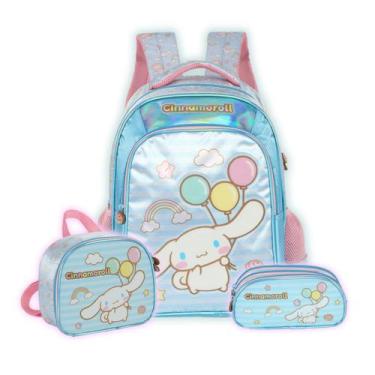 Imagem de Kit Mochila Cinnamoroll Costas Estojo Triplo Com Lancheira - Luxcel, A