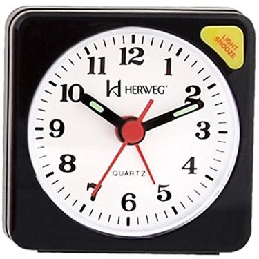 Imagem de RELOGIO DESPERTADOR QUADRADO PEQUENO ILUMINAÇÃO NOTURNA COM SONECA PRETO HERWEG