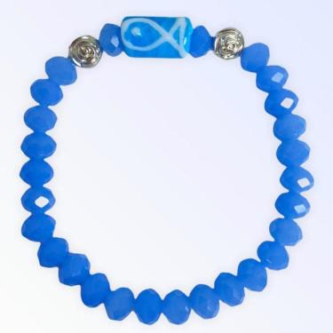 Imagem de Pulseira Iemanjá Azul Claro com Firma Cristal e Silicone