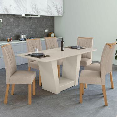 Imagem de Mesa de Jantar 6 Lugares Apogeu com Vidro Off White/Amêndoa Clean/Veludo Naturale Creme 77392.118 - Móveis Lopas