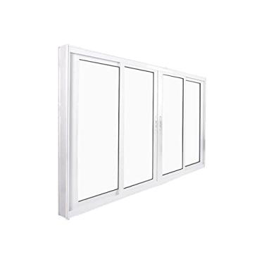 Imagem de Janela de Correr Abertura Central Premium 4 Folhas Vidro Liso 100x120cm Crv Portas e Janelas Branco