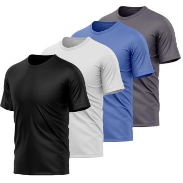 Imagem de Kit 4 Camisetas Masculina Dry Manga Curta Proteção UV Slim Fit Básica Academia Treino Fitness-Masculino