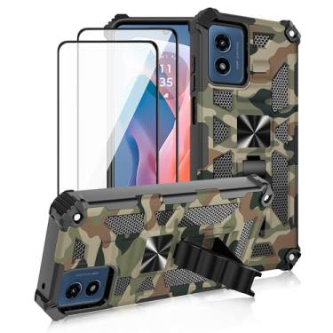 Imagem de Lokyoo Capa para Moto G Play 2024, pacote com 2 protetores de tela de vidro temperado, grau militar, suporte com suporte magnético para carro, capa protetora para celular Google Moto G Play 2024 verde