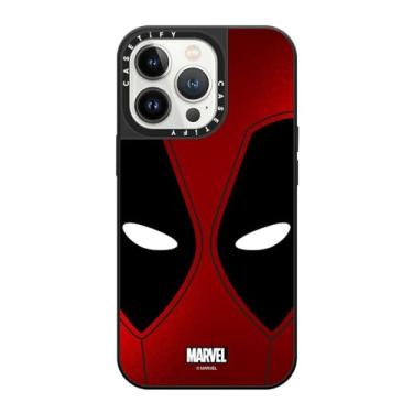 Imagem de CASETiFY Capa para iPhone 13 Pro Deadpool Mask Case Prata em Preto | Espelho, Deadpool & Wolverine Co-Lab, proteção contra quedas de 1,5 m, Magsafe