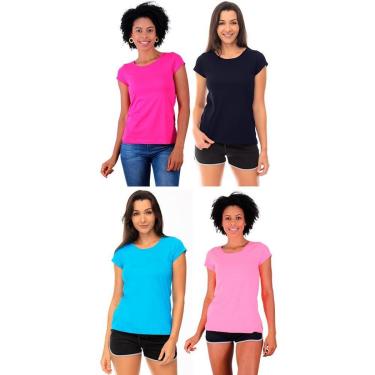 Imagem de Kit 4 Camiseta Babylook MXD Conceito Lisa Sem Estampa Slim Multicolorida-Masculino