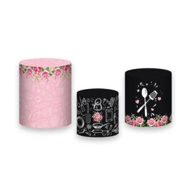 Imagem de Trio de Capas de Cilindro - Meu Chá de Casa Nova Flores Rosa 014 - Via