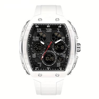 Imagem de Relógio Esportivo à Prova D`água, Dupla Exibição Com Cronômetro E Despertador Branco