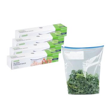 Imagem de Sacos deslizantes para congelador Bag Tek de 2 galões, 25 sacos descartáveis com zíper – zíper deslizante, parte inferior expansível, sacos de plástico transparente para freezer, com escrita na