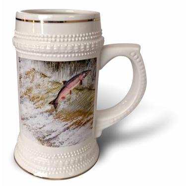 Imagem de 3dRose Salmão pulando uma escada de peixe. Incuto de Issaquah, Washington - Caneca de Stein, 530 ml, 640 ml, Branco