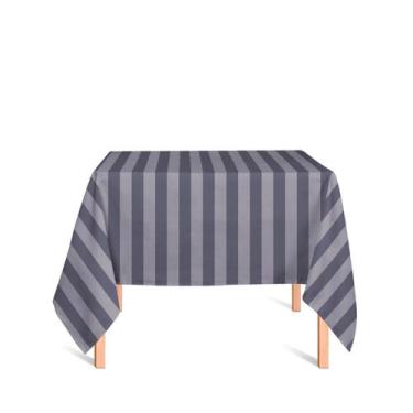 Imagem de Toalha de Mesa Quadrada em Tecido Jacquard Cinza Chumbo Listrado Tradi