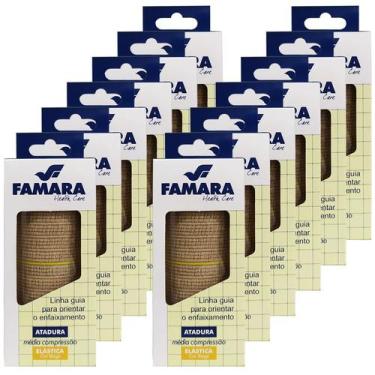 Imagem de Kit 12 Atadura Elástica Média Compressão 10cm x 1,30m Bege Famara