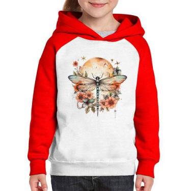 Imagem de Moletom Infantil Libélula, Lua e Flores - Foca na Moda, Branco, Vermel
