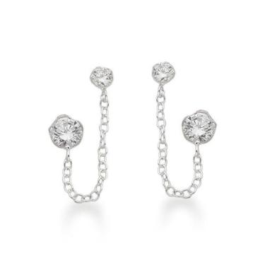 Imagem de Brinco duplo com Zirconia Flor e  ponto de Luz Zirconia Prata 925 - At