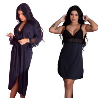 Imagem de Kit de Robe Roupão Longo e Camisola Amamentação Gestante Fácil Acesso 